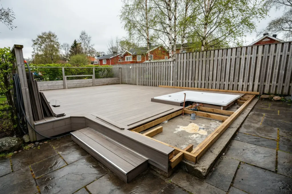 dr mmer du om spabad i altanen s planerar du en snygg och s ker inbyggd jacuzzi hemma